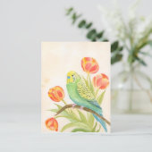 Carte Postale Parakeet with Tulips  (Debout devant)