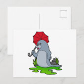 Carte Postale Parapluie de phoque pleuvant (Devant / Derrière)
