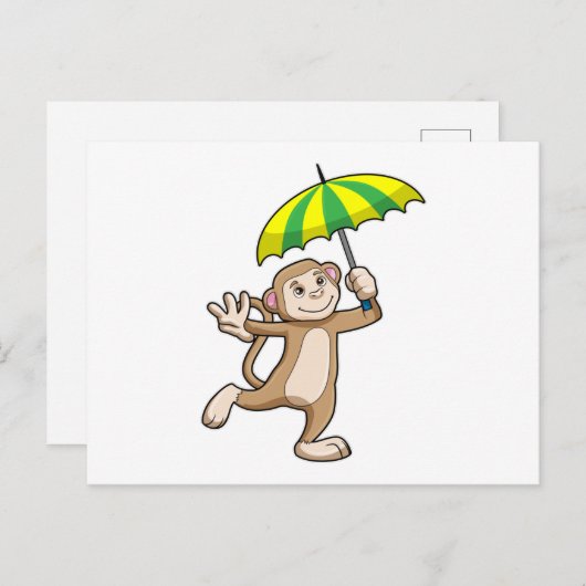 Carte Postale Parapluie de pluie singe (Devant / Derrière)