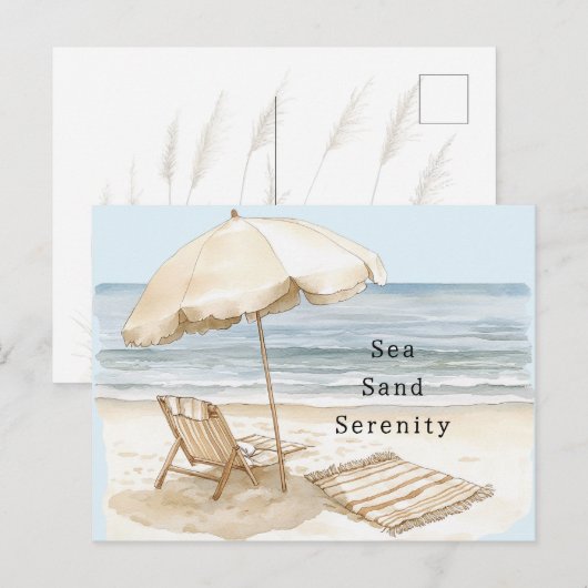 Carte Postale Parapluie de sérénité de plage de sable (Devant / Derrière)