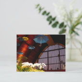 Carte Postale Parapluie jaune Fleurs blanches Bleu Art Photo (Debout devant)