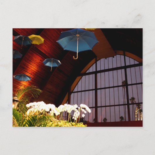 Carte Postale Parapluie jaune Fleurs blanches Bleu Art Photo (Devant)