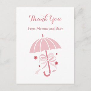 Carte Postale Parapluie rose mignonne et Merci de Baby shower de