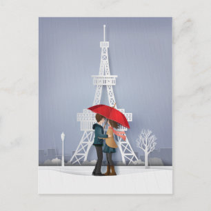 Carte Postale Parapluie rouge à Paris Couple