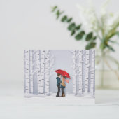 Carte Postale Parapluie rouge dans le couple de neige (Debout devant)