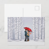 Carte Postale Parapluie rouge dans le couple de neige (Devant / Derrière)