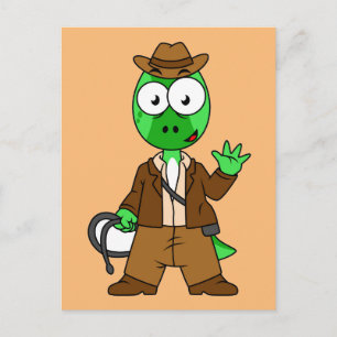 Carte Postale Parasaurolophus déguisé en Indiana Jones.