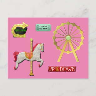 Carte Postale Parc d'attractions Ferris Wheel et Carousel Horse
