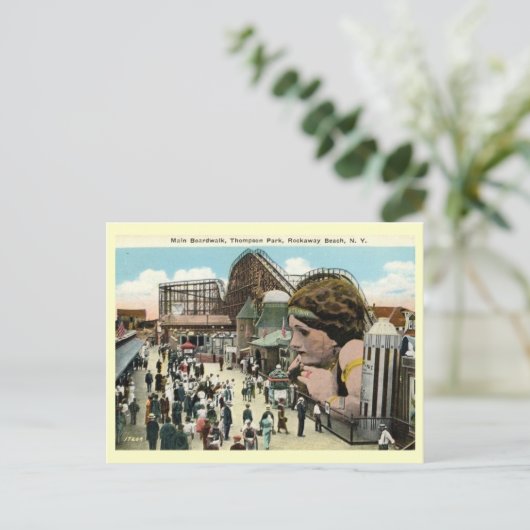 Carte Postale Parc d'attractions, Roackway Beach, New York Vinta (Debout devant)