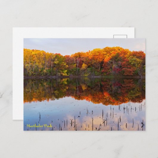 Carte Postale parc marthaler automne et réflexion d'étang postca (Devant / Derrière)