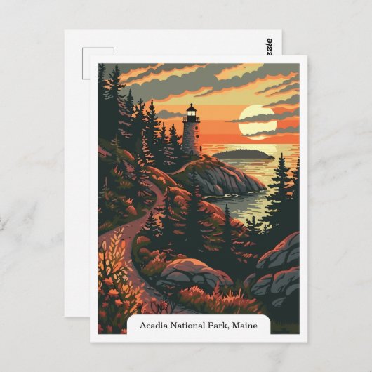 Carte Postale Parc national Acadia, Maine Lighthouse Travel (Devant / Derrière)