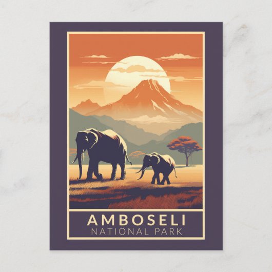 Carte Postale Parc national d'Amboseli Art de voyage Vintage (Devant)