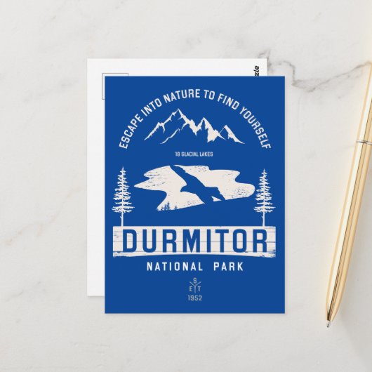 Carte Postale Parc national de Durmitor Monténégro Design blanc (Devant/Arrière en situation)