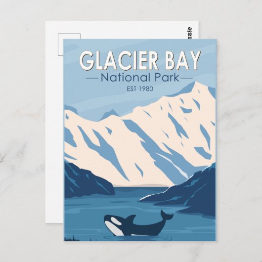 Carte Postale Parc national de Glacier Bay Alaska Orca Art Vinta (Devant / Derrière)