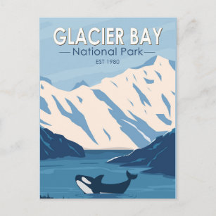 Carte Postale Parc national de Glacier Bay Alaska Orca Art Vinta