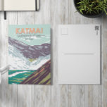 Carte Postale Parc national de Katmai Dix mille fumeurs Vintages<br><div class="desc">Création d'oeuvres vectorielles Katmai. La Vallée des Dix Mille Fumées est une zone de coulées de lave et de cendres formées par une éruption volcanique massive</div>