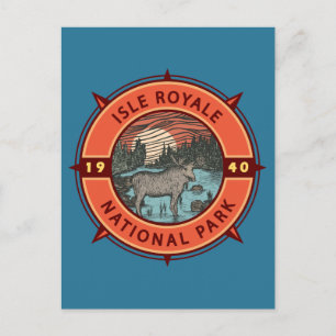 Carte Postale Parc national de l'Isle Royale Moose Retro Compass