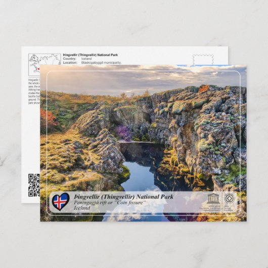 Carte Postale Parc national de l'UNESCO - Žingvellir (Thingvelli (Devant / Derrière)