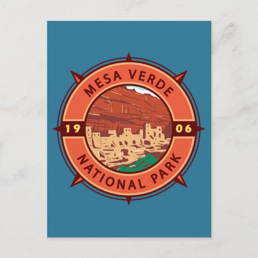 Carte Postale Parc national de Mesa Verde Emblem Retro Compass (Devant)