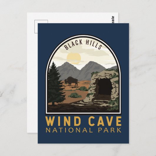 Carte Postale Parc national de Wind Cave Black Hills Emblem Vint (Devant / Derrière)