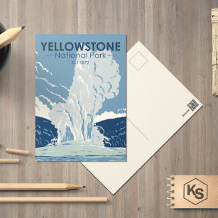 Carte Postale Parc national de Yellowstone Vieux fidèles Vintage
