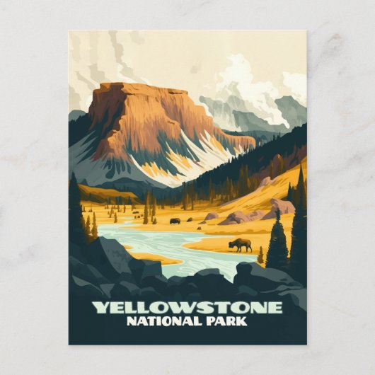 Carte Postale Parc national de Yellowstone Wyoming Mounts Rétro (Devant)
