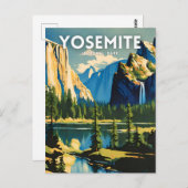 Carte Postale Parc national de Yosemite illustration rétro Aesth (Devant / Derrière)