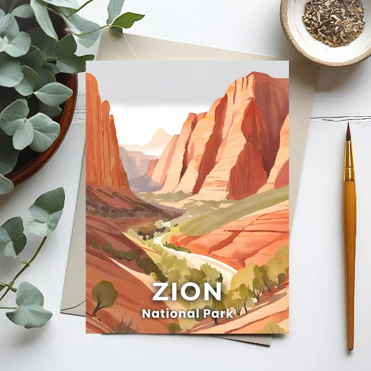 Carte Postale Parc national de Zion | Travel Watercolor Valley
