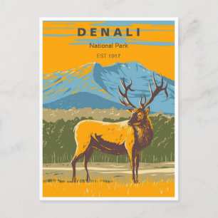 Carte Postale Parc national du Denali vintage Alaska Mont Hunter