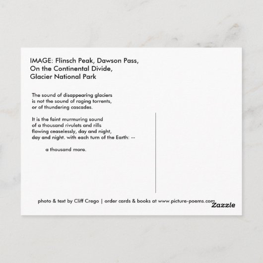 CARTE POSTALE PARC NATIONAL DU GLACIER (Dos)