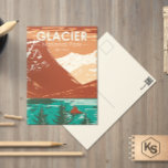 Carte Postale Parc national du Glacier Montana Vintage<br><div class="desc">Illustration vectorielle Glacier Park dans un design de fenêtre. Le parc est une zone sauvage située dans les Rocheuses du Montana,  avec des pics et des vallées sculptés par des glaciers qui s'étendent jusqu'à la frontière canadienne.</div>