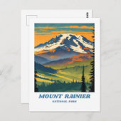 Carte Postale Parc national du Mont-Rainier illustration retro V (Devant / Derrière)
