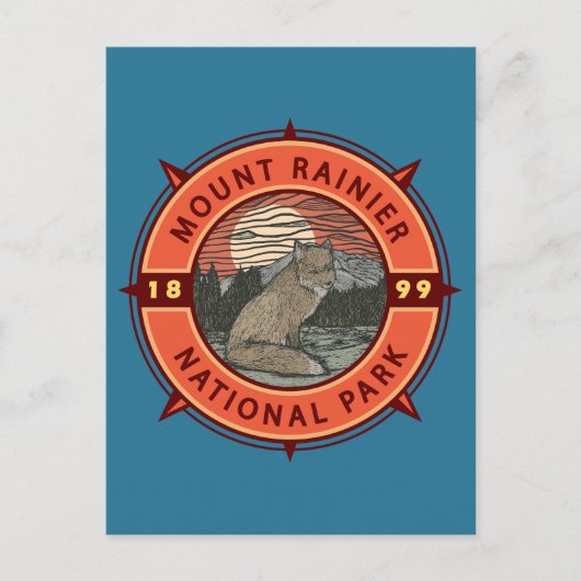 Carte Postale Parc national du Mont Rainier Red Fox Retro Compas (Devant)