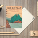 Carte Postale Parc national Isle Royale Michigan Vintage<br><div class="desc">Illustration vectorielle Isle Royale dans un design de fenêtre. Le parc se compose de l'île Royale et de centaines d'îles adjacentes,  ainsi que des eaux environnantes du lac Supérieur,  dans l'État du Michigan.</div>