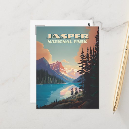 Carte Postale Parc national Jasper Alberta Canada Rockies Retro (Devant/Arrière en situation)