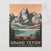 Carte Postale Parc national Pastel Retro Grand Teton avec Bison (Devant)