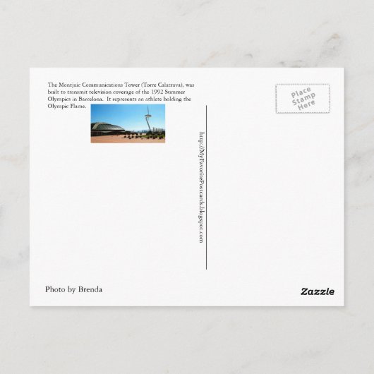 Carte postale, parc olympique, Barcelone, Espagne, (Dos)