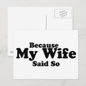 Carte Postale Parce Que Ma Femme Le Dit (Devant / Derrière)