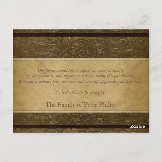 Carte Postale Parchemin en cuir Faux Photo Sympathy Merci P (Dos)