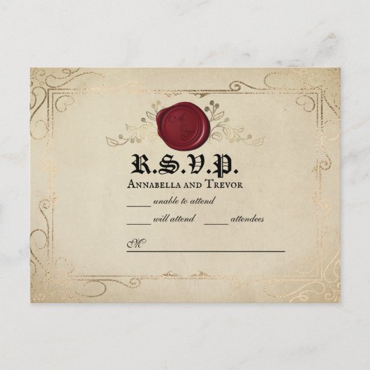 Carte Postale Parchemin médiéval Sceau de cire Fairytale Mariage (Devant)