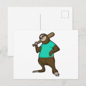 Carte Postale Paresseux au baseball avec une batte de baseball (Devant / Derrière)