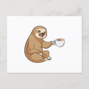 Carte Postale Paresseux avec tasse de café