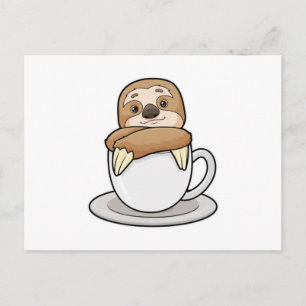 Carte Postale Paresseux avec tasse de café