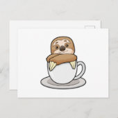 Carte Postale Paresseux avec une tasse de café (Devant / Derrière)