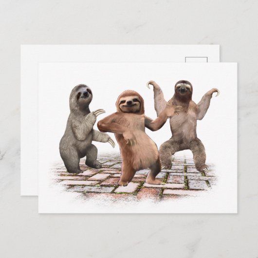 Carte Postale Paresseux Dansant Drôle Dons Mignonnes Cadeaux Pou (Devant / Derrière)