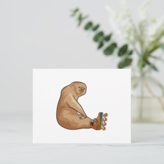 Carte Postale Paresseux en patineur en ligne avec des patins en (Debout devant)