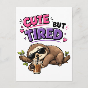 Carte Postale Paresseux mignon mais fatigué avec café glacé