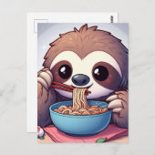 Carte Postale Paresseux mignon mangeant du Ramen (Devant / Derrière)