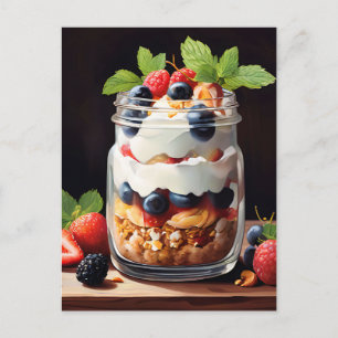 Carte Postale Parfait aux fruits rouges dans un pot en verre
