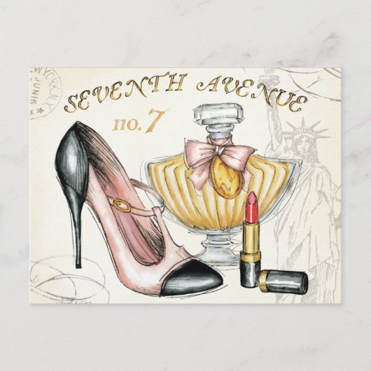 Carte Postale Parfum, rouge à lèvres et une chaussure à talons h (Devant)